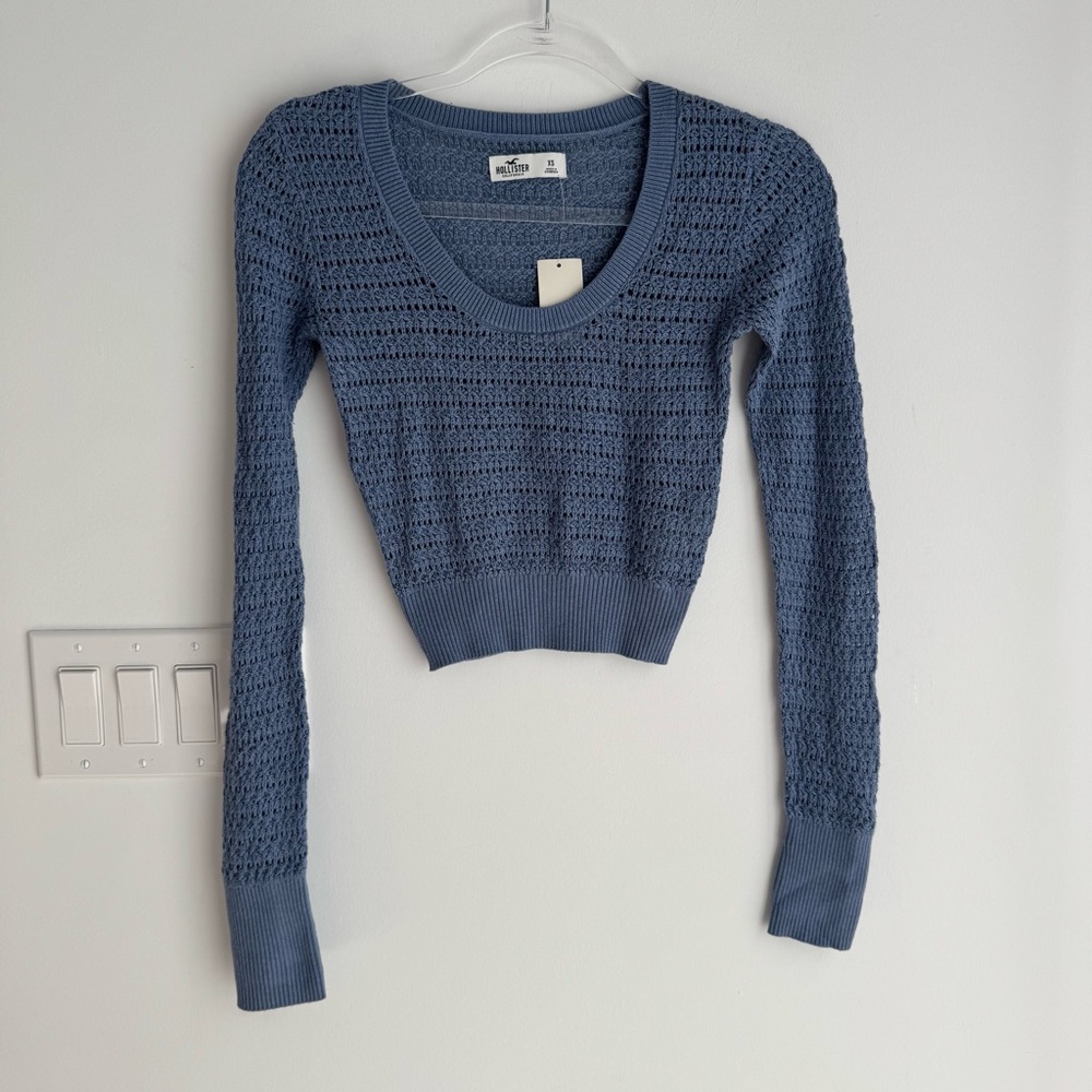 HOLLISTER scoop‎ neck long sleeve knitted crop top Size XS NEW